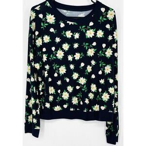 Draper James 2pc Sz XL Black Floral Pajama Set Elastic Tie Waist Pockets LS Cozy